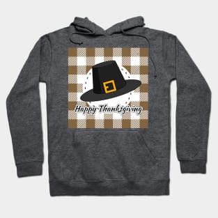 Black Pilgrim Hat on Brown Plaid - Happy Thanksgiving Hoodie